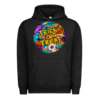 Pigment Black Trick Or Treat Hallowen Round Urban Hoodie - LillyAllenDesigns