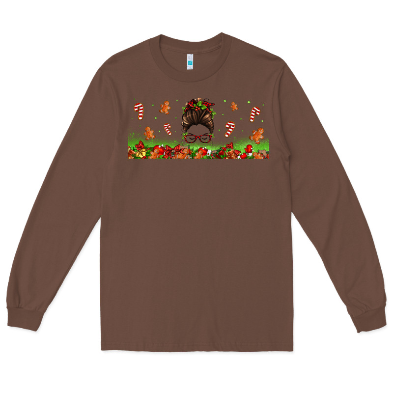 Christmas Mama Messy Bun Long Sleeve Tee by Jasminsmagicworld | Teevron
