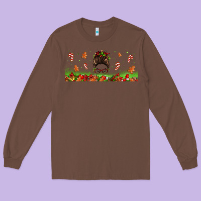 Christmas Mama Messy Bun Long Sleeve Tee Designed By Jasminsmagicworld