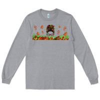 Heather Grey christmas mama messy bun Long Sleeve Tee - Jasminsmagicworld