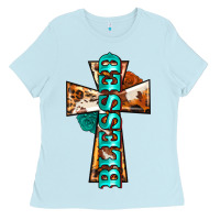 Baby Blue blessed cross Ladies Tee - BarkalooDesign