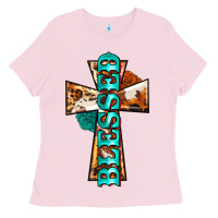 Bubblegum Pink blessed cross Ladies Tee - BarkalooDesign