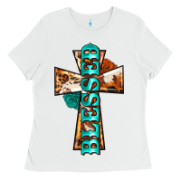 White blessed cross Ladies Tee - BarkalooDesign