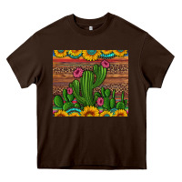 Chocolate Brown sunflowers turquoise serape cactus tumbler Heavy Core Tee - Artiststas