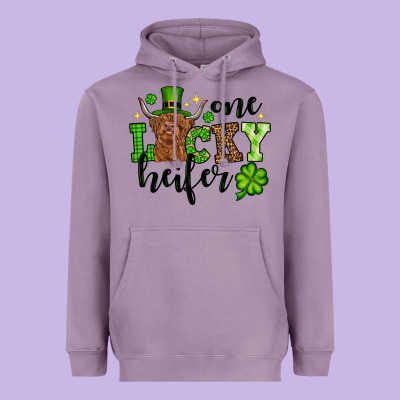 St. Patrick's Day One Lucky Heifer Heavyweight Hoodie Designed By Oliviacreatesart