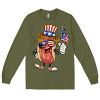 Army Green 4th of july hot dog Long Sleeve Tee - BarkalooDesign