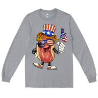 Heather Grey 4th of july hot dog Long Sleeve Tee - BarkalooDesign