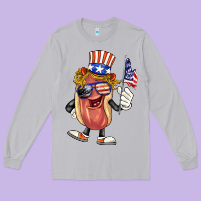 4th Of July Hot Dog Long Sleeve Tee Designed By Barkaloodesign