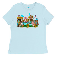Baby Blue farm cute animals with sunflower coffee cups Ladies Tee - NancyCooperArtShop