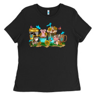Black farm cute animals with sunflower coffee cups Ladies Tee - NancyCooperArtShop