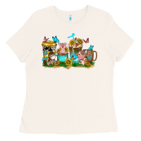 Bone farm cute animals with sunflower coffee cups Ladies Tee - NancyCooperArtShop