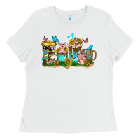 White farm cute animals with sunflower coffee cups Ladies Tee - NancyCooperArtShop