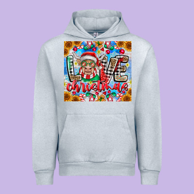 Love Christmas Highland Cow Urban Hoodie Designed By Cowhidedigitalart
