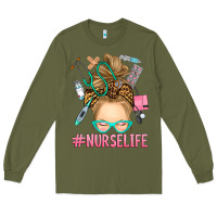 Army Green blonde messy bun nurse life Long Sleeve Tee - RanaPortraitStore