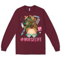 Burgundy blonde messy bun nurse life Long Sleeve Tee - RanaPortraitStore