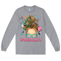 Heather Grey blonde messy bun nurse life Long Sleeve Tee - RanaPortraitStore