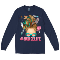 Navy blonde messy bun nurse life Long Sleeve Tee - RanaPortraitStore