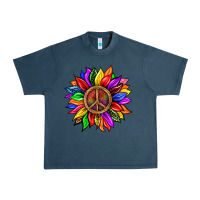 Midnight Navy Pride LGBTQ+ Sunflower With Peace Urban Heavy Tee - BundleAndBundleShop