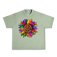 Oil Green Pride LGBTQ+ Sunflower With Peace Urban Heavy Tee - BundleAndBundleShop