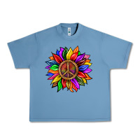 Pebble Blue Pride LGBTQ+ Sunflower With Peace Urban Heavy Tee - BundleAndBundleShop