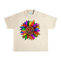 Sandshell Pride LGBTQ+ Sunflower With Peace Urban Heavy Tee - BundleAndBundleShop