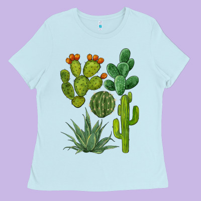 Watercolor Cactus Bundle Preview Ladies Tee Designed By Barkaloodesign