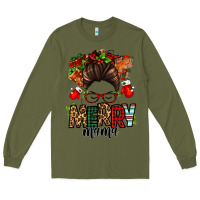 Army Green Christmas merry mama messy bun Long Sleeve Tee - Jasminsmagicworld