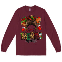 Burgundy Christmas merry mama messy bun Long Sleeve Tee - Jasminsmagicworld