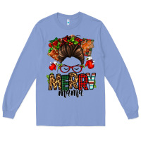 Colony Blue Christmas merry mama messy bun Long Sleeve Tee - Jasminsmagicworld