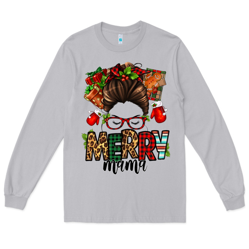 Christmas Merry Mama Messy Bun Long Sleeve Tee by Jasminsmagicworld | Teevron