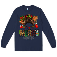 Navy Christmas merry mama messy bun Long Sleeve Tee - Jasminsmagicworld