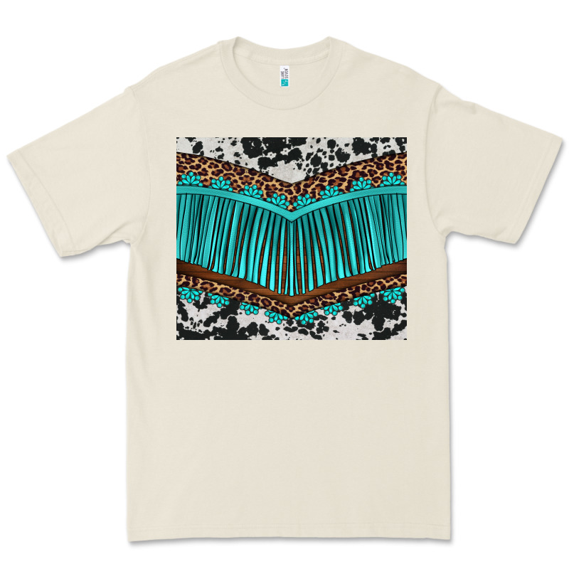 Western Cowhide Leopard Turquoise Fringed Premium Tee by BarkalooDesign | Teevron