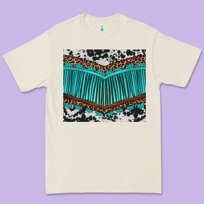 Western Cowhide Leopard Turquoise Fringed Premium Tee Designed By Barkaloodesign