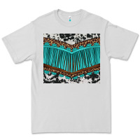 Dove Grey western cowhide leopard turquoise fringed Premium Tee - BarkalooDesign