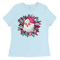 Baby Blue pink Christmas Santa Claus sunflower Ladies Tee - Jasminsmagicworld