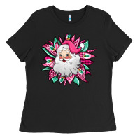 Pink Christmas Santa Claus Sunflower Ladies Tee | Teevron
