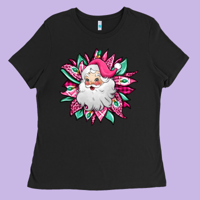 Pink Christmas Santa Claus Sunflower Ladies Tee Designed By Jasminsmagicworld