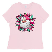 Bubblegum Pink pink Christmas Santa Claus sunflower Ladies Tee - Jasminsmagicworld
