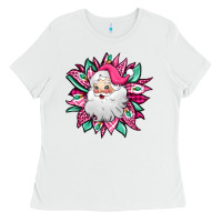White pink Christmas Santa Claus sunflower Ladies Tee - Jasminsmagicworld