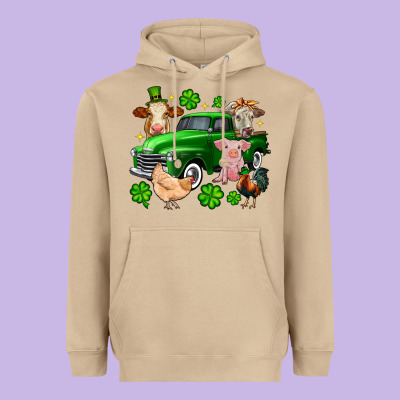 St. Patrick's Farm Animal Truck Heavyweight Hoodie Designed By Oliviacreatesart