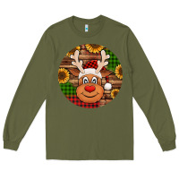 Army Green cute reindeer head Christmas Long Sleeve Tee - Jasminsmagicworld