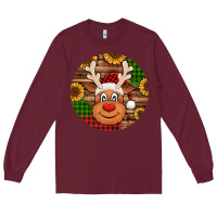 Burgundy cute reindeer head Christmas Long Sleeve Tee - Jasminsmagicworld