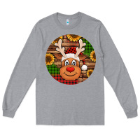 Heather Grey cute reindeer head Christmas Long Sleeve Tee - Jasminsmagicworld