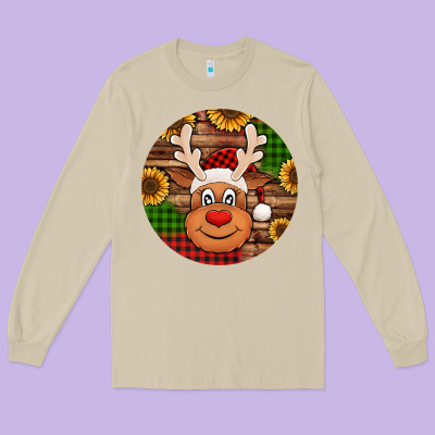 Cute Reindeer Head Christmas Long Sleeve Tee Designed By Jasminsmagicworld