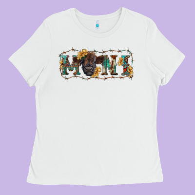 Western Mini Black Highland Calf Ladies Tee Designed By Ranaportraitstore