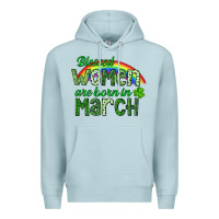 Blue Mist Blessed women are born in March Premium Hoodie - CowGirlArtShop