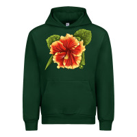 Forest Green Hawaiian Hibiscus Flower Illustrations Urban Hoodie - LillyAllenDesigns