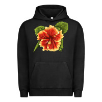 Pigment Black Hawaiian Hibiscus Flower Illustrations Urban Hoodie - LillyAllenDesigns