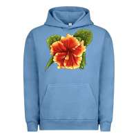 Pigment Pebble Blue Hawaiian Hibiscus Flower Illustrations Urban Hoodie - LillyAllenDesigns