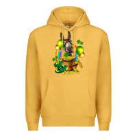 Mustard St. Patrick's Donkey with balloon Premium Hoodie - HowdyJamesFarm